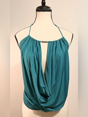 Teal Halter Drape Front Women's Top